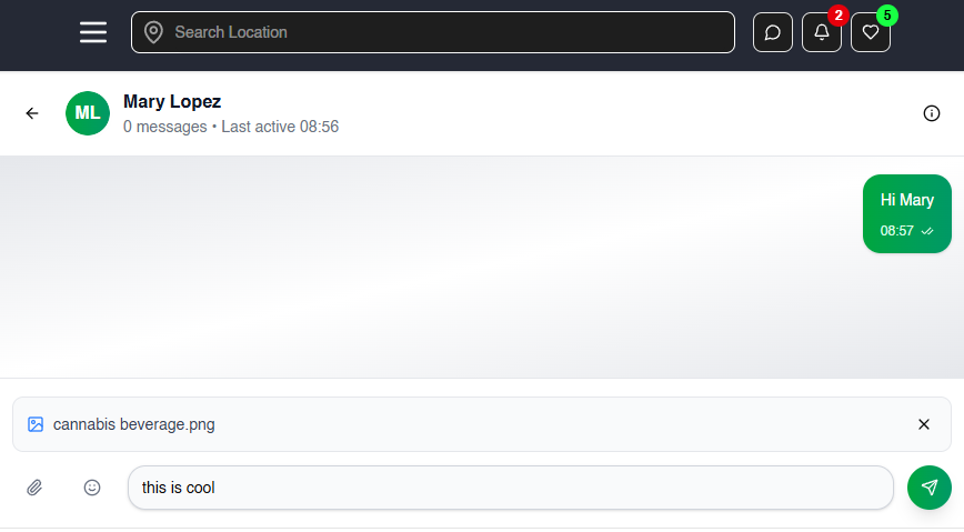 Conversation window with typed message ready to send