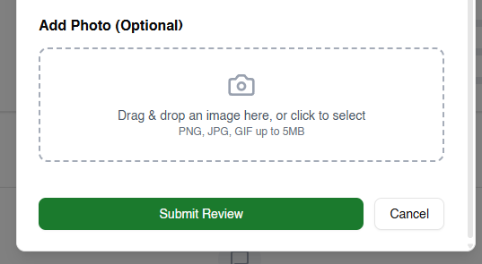 Submit Review button and photo upload section