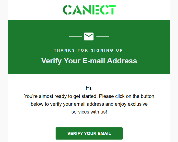 Verification email prompting you to verify your email address